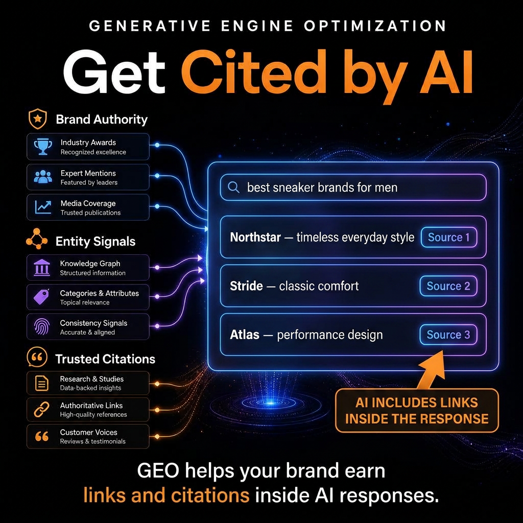 Generative Engine Optimization signals that help AI cite and recommend a brand
